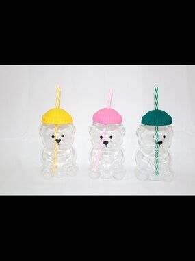BRAND NEW Bear Shaped Glads Drink Cups with Lids, Tops, and Straw